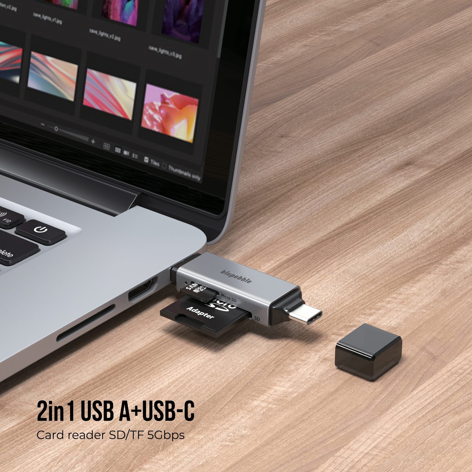 BLUPEBBLE USB3.0 A+USB TYPE C CARD READER BP-ACMCD2AG-GY - Image 2