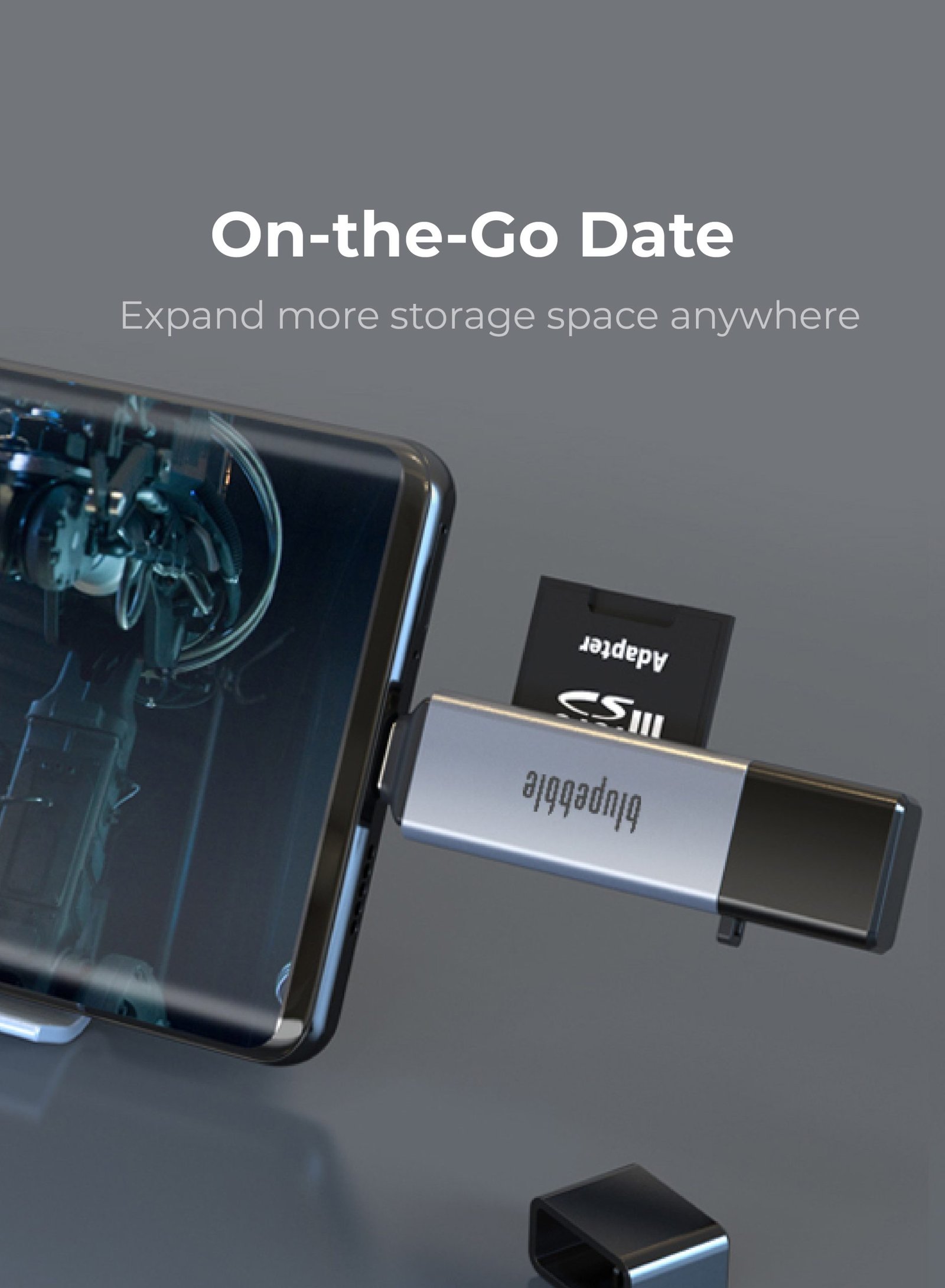 BLUPEBBLE USB3.0 A+USB TYPE C CARD READER BP-ACMCD2AG-GY - Image 3