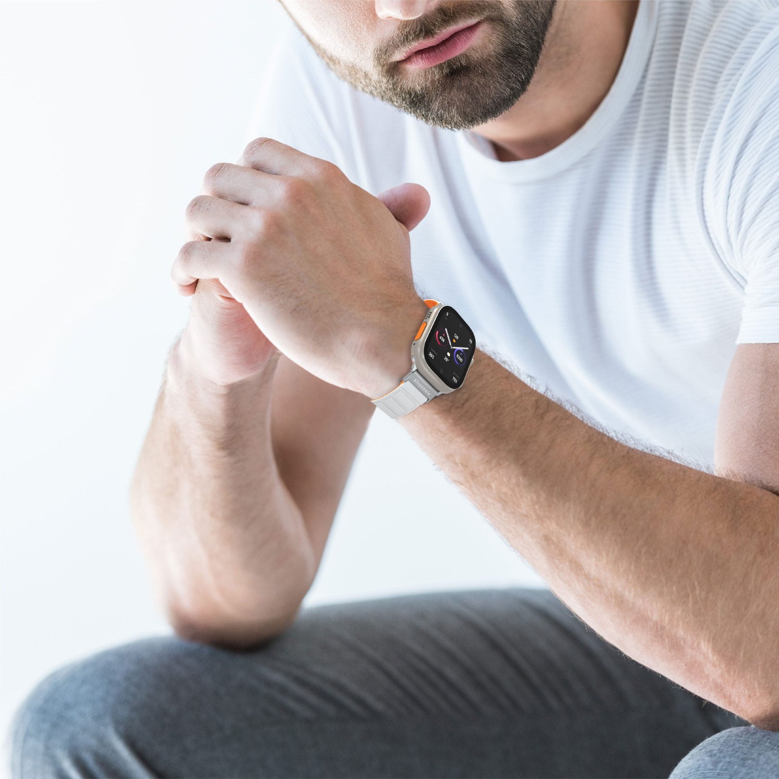 BLUPEBBLE ETNA SILICONE REVERSIBLE MAGNETIC STRAP 49/45/44/42MM WHITE/ORANGE BP-ETNA49-WHOR - Image 4