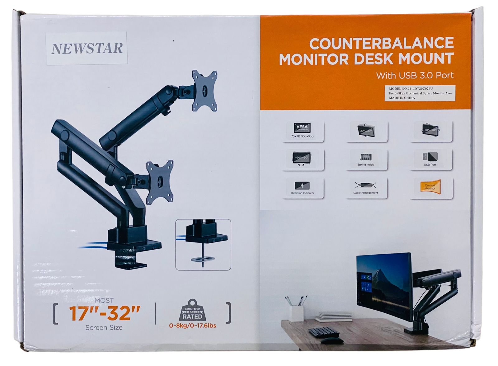 NEWSTAR DUAL MONITOR DESK MOUNT WITH USB PORT 91-LDT20C024U - Image 2