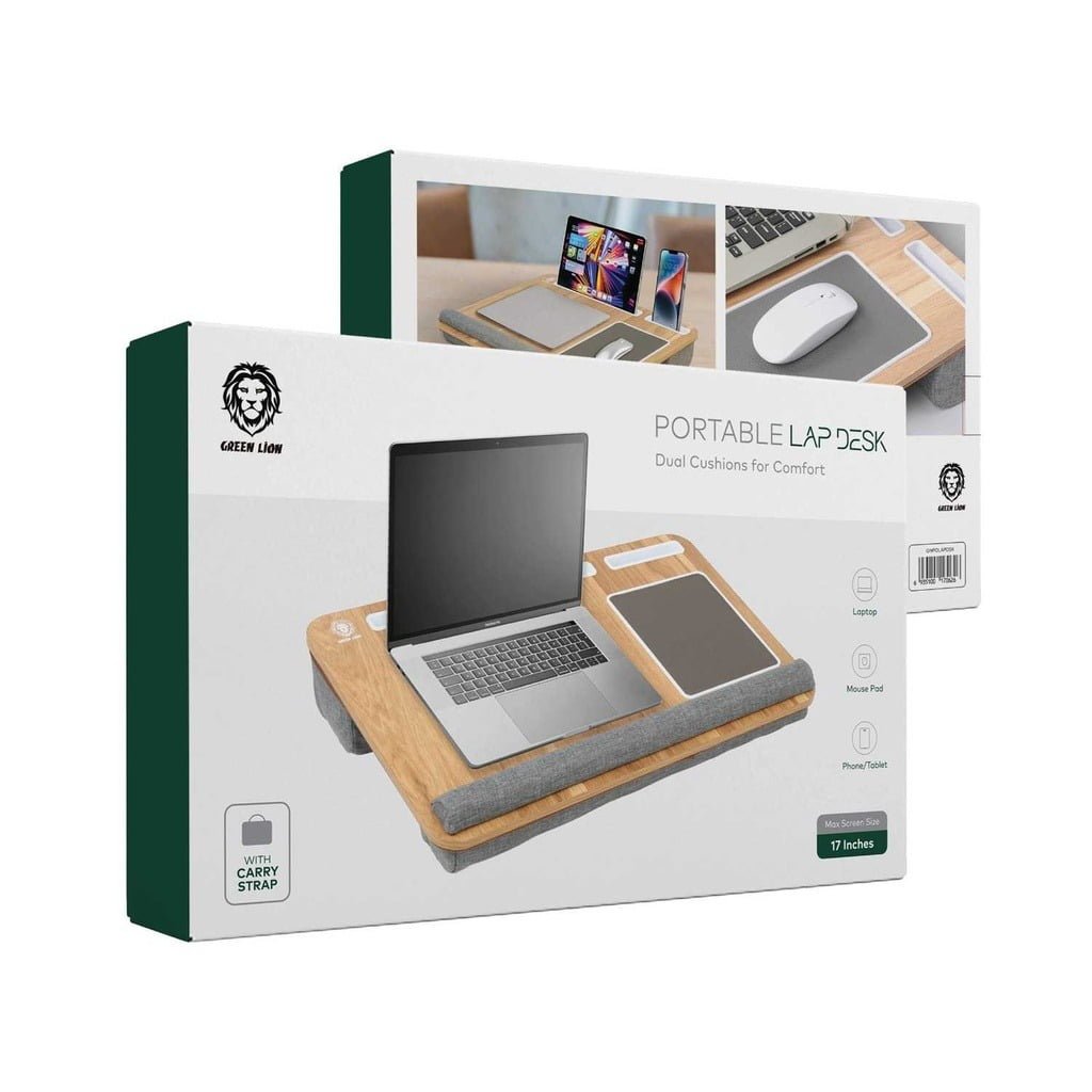 GREEN LION PORTABLE LAP DESK DUAL CUSHIONS FOR COMFORT GRAY GNPOLAPDSK - Image 2