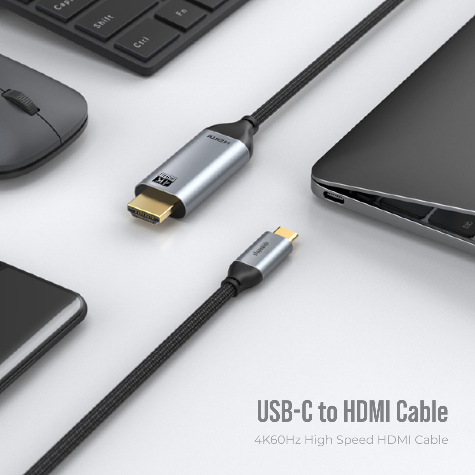 BLUPEBBLE USB TYPE C TO HDMI CABLE 4K/60HZ BLACK BP-160PU31CMHD2S-GY - Image 2