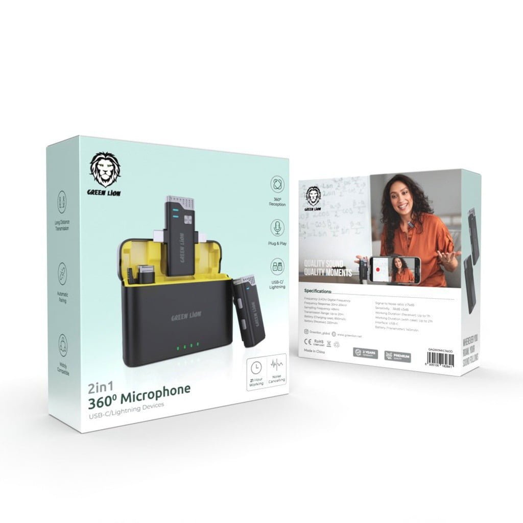 GREEN LION 3 IN 1 360 MICROPHONE USB-C LIGHTNING BLACK GN3IN1MIC360D - Image 2