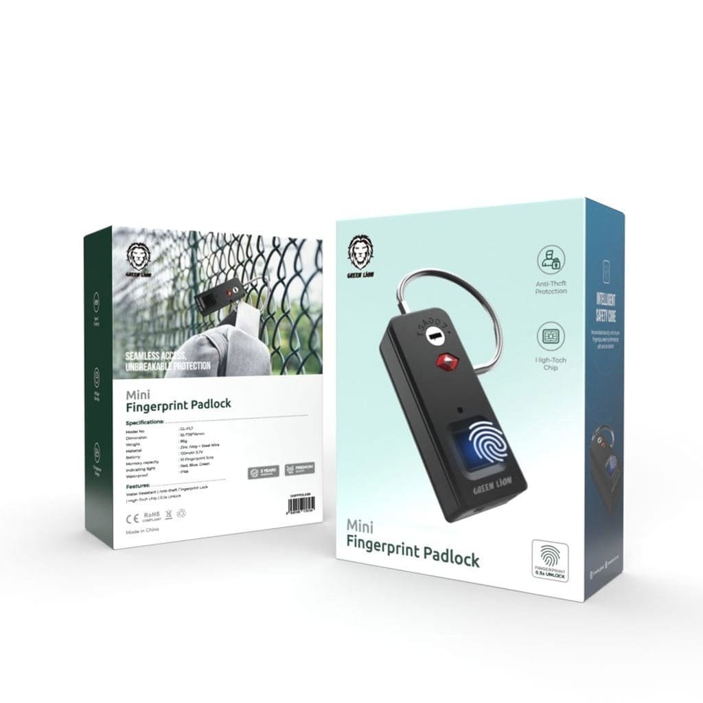 GREEN LION MINI FINGERPRINT PADLOCK BLACK GNFPPDLKBK - Image 3