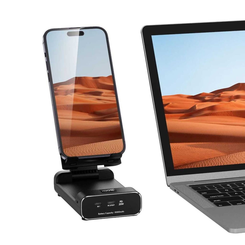GREEN LION POWER BANK 10000MAH & FOLDABLE MOBILE STAND BLACK GNFLDPBSTBK - Image 3