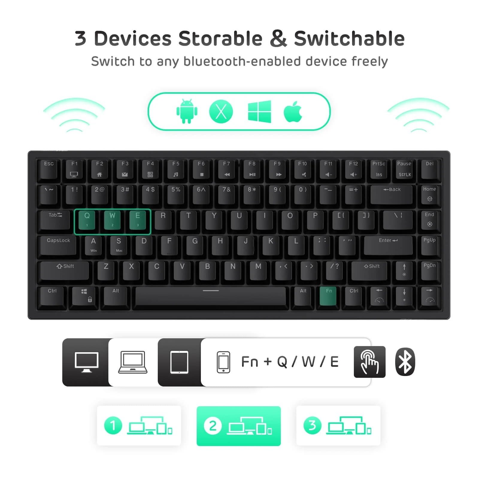 ROYAL KLUDGE GAMING KEYBOARD RGB TRI MODE HOT PLUG BROWN SWITCH BLACK RK84 - Image 3