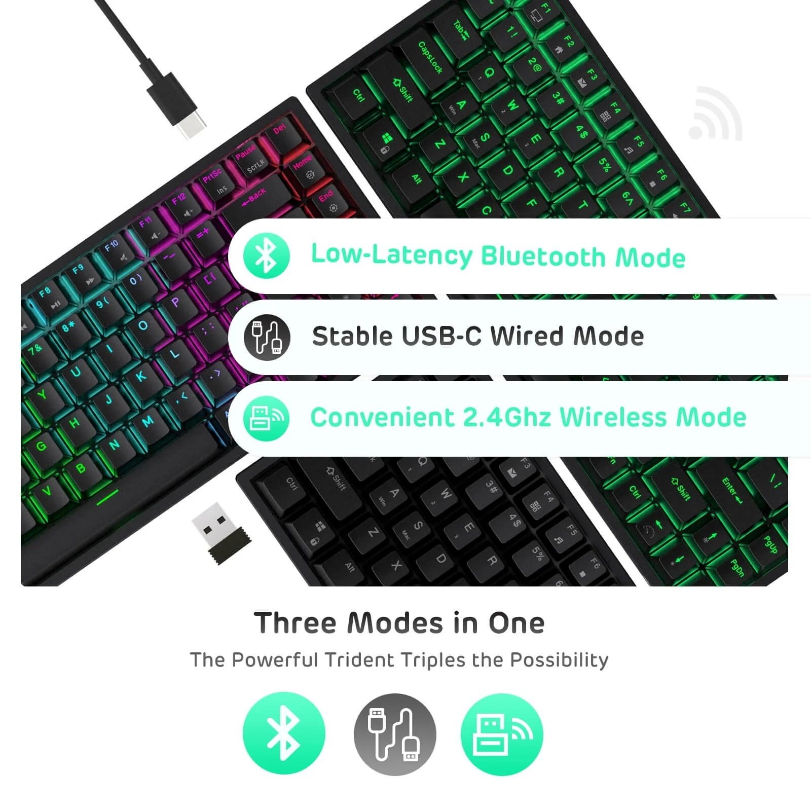 ROYAL KLUDGE GAMING KEYBOARD RGB TRI MODE HOT PLUG BROWN SWITCH BLACK RK84 - Image 8