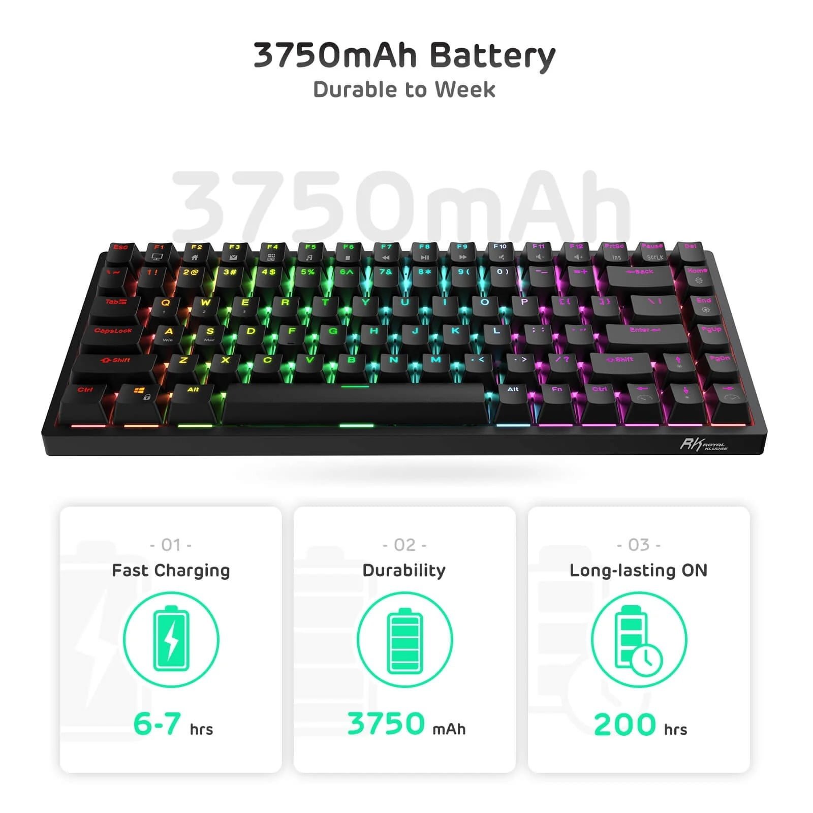 ROYAL KLUDGE GAMING KEYBOARD RGB TRI MODE HOT PLUG BROWN SWITCH BLACK RK84 - Image 5