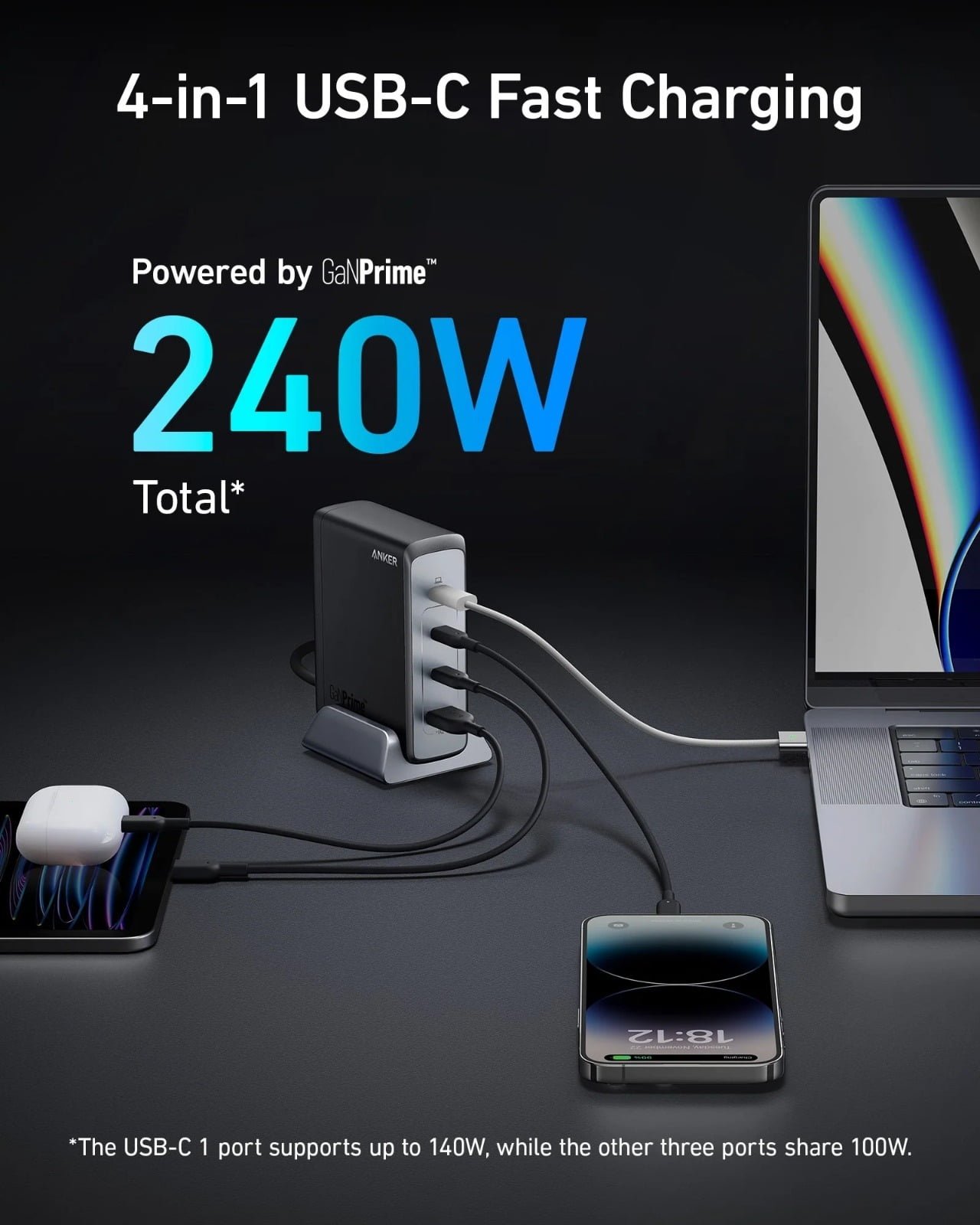 ANKER PRIME 240W GAN MULTI DEVICE DESKTOP CHARGER 4 PORTS A2342211 - Image 6