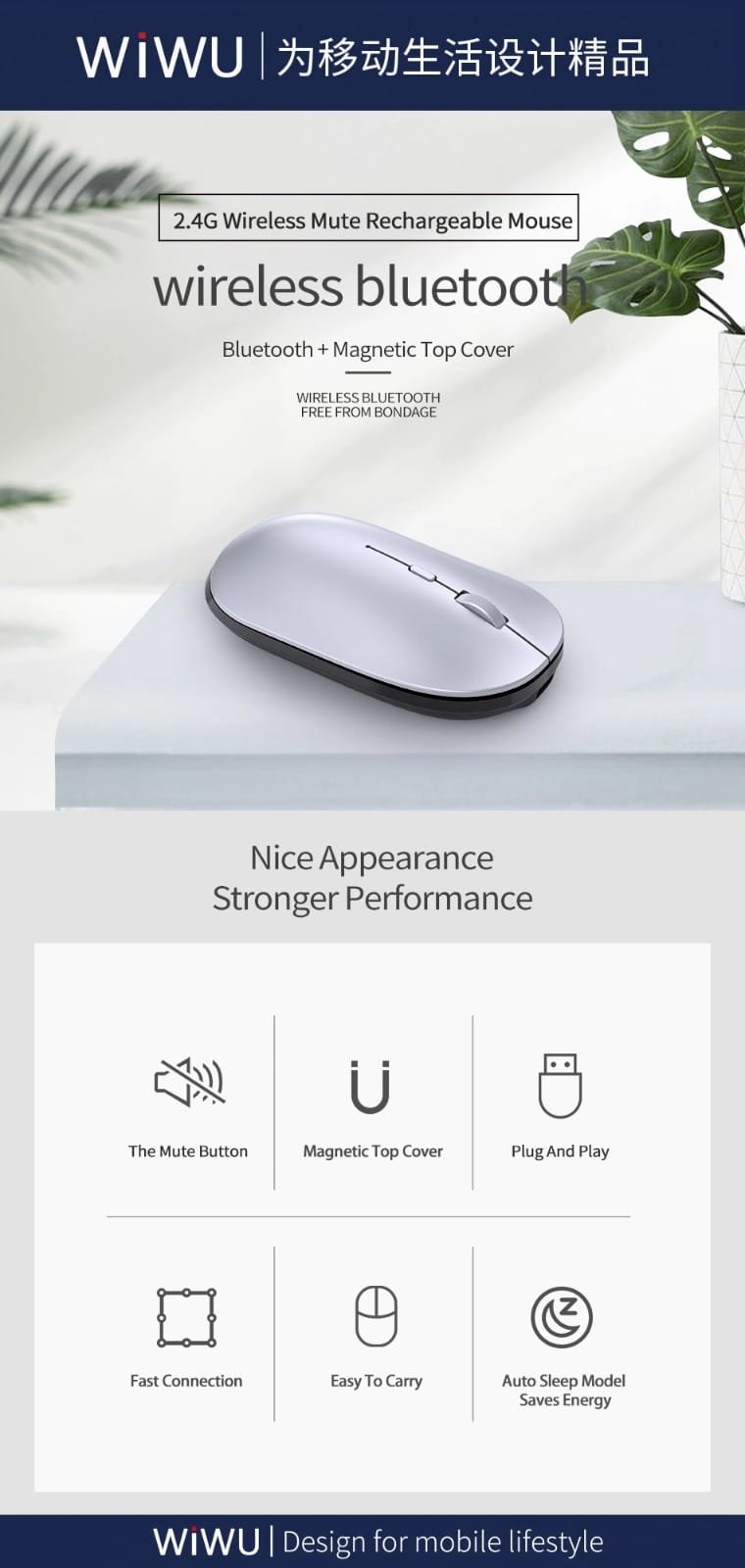 WIWU WIMICE LITE WIRELESS DUAL MODE MOUSE BLACK WM104 - Image 3