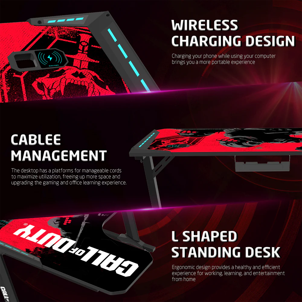GameOn Phantom XL L-Shaped RGB Flowing Light Gaming Desk (Black/Red, COD-PHANTOMXL-L-01) - Stylish and Spacious Gaming Setup - Image 5