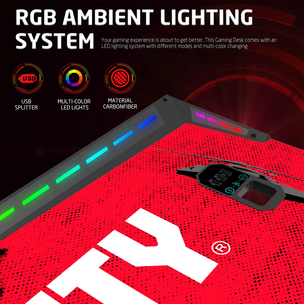 GameOn Phantom XL L-Shaped RGB Flowing Light Gaming Desk (Black/Red, COD-PHANTOMXL-L-01) - Stylish and Spacious Gaming Setup - Image 4