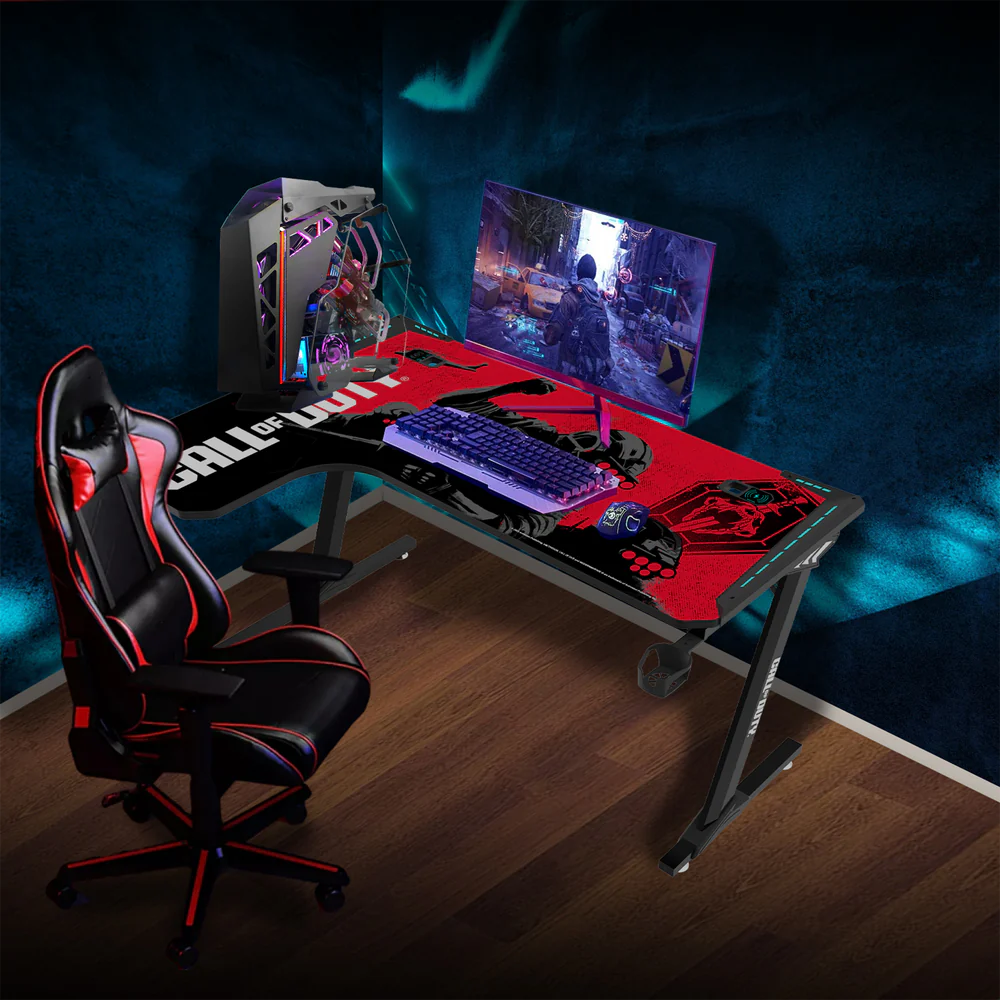 GameOn Phantom XL L-Shaped RGB Flowing Light Gaming Desk (Black/Red, COD-PHANTOMXL-L-01) - Stylish and Spacious Gaming Setup - Image 2